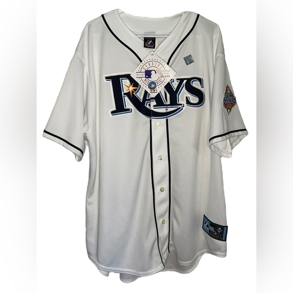 Majestic Tampa Bay Rays Baseball Jersey 2008 World Series Patch Mens Size XL - Picture 1 of 14